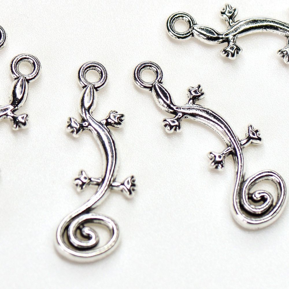 подвеска металлическая "геккон", цвет античное серебро, 29x10.5x2 мм