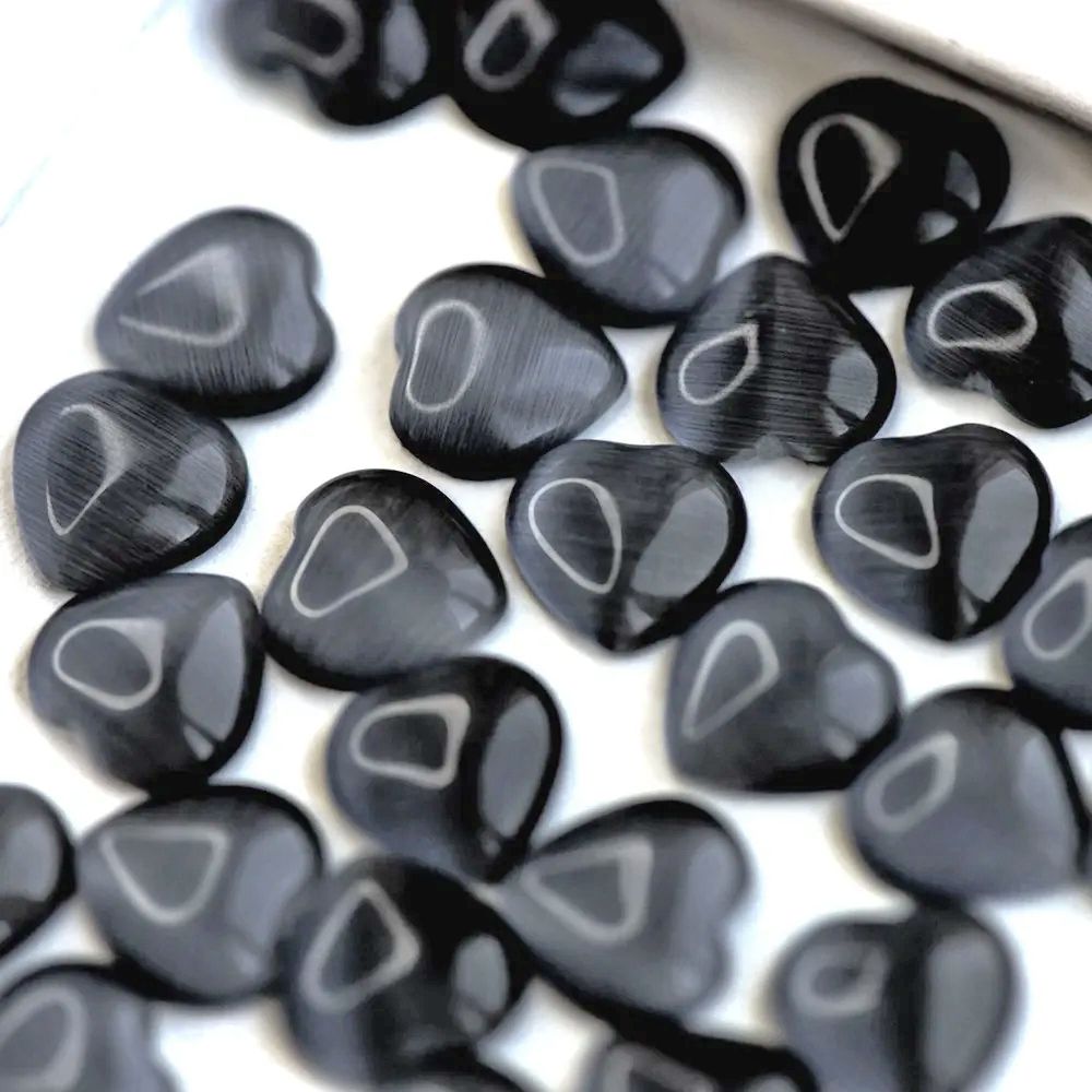 кабошон "кошачий глаз"  сердечко, стекло, цвет графитовый, 10x10x2.5 мм