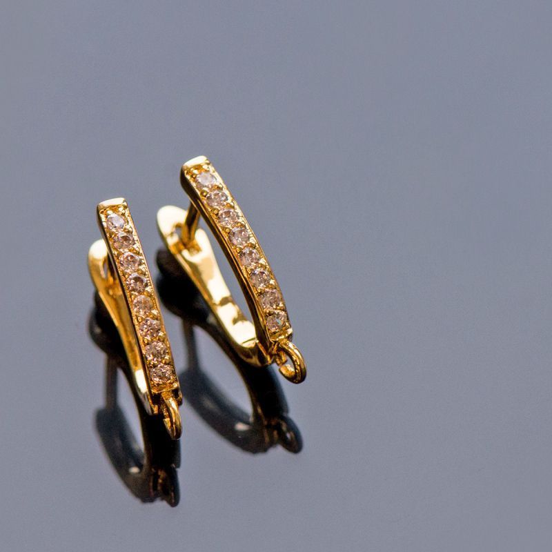 швензы "адель", с цирконием, позолоченные, 19x12.5x2 мм 