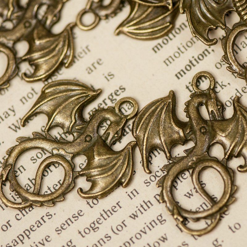 подвеска металлическая "дракон", цвет античная бронза, 35x28x2 мм