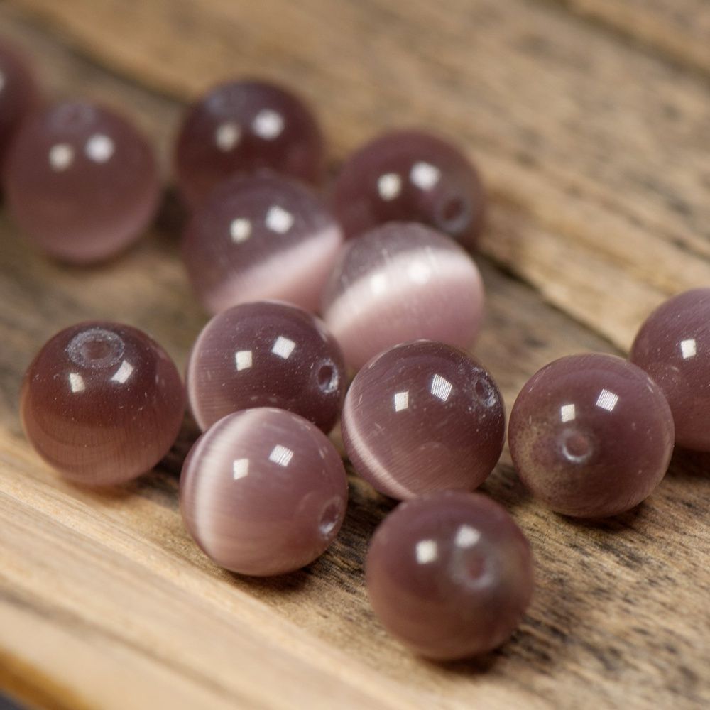 бусина "кошачий глаз", стекло, цвет увядшей розы, 10 мм