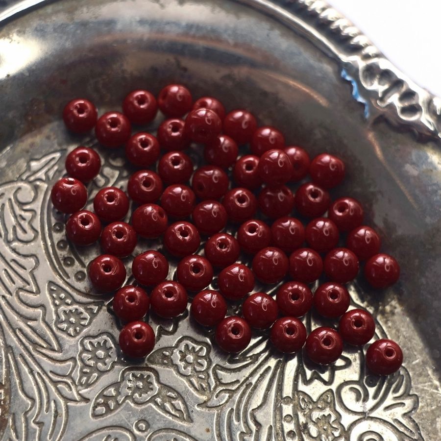 бусина, стекло 6, цвет бордовый, 6 мм