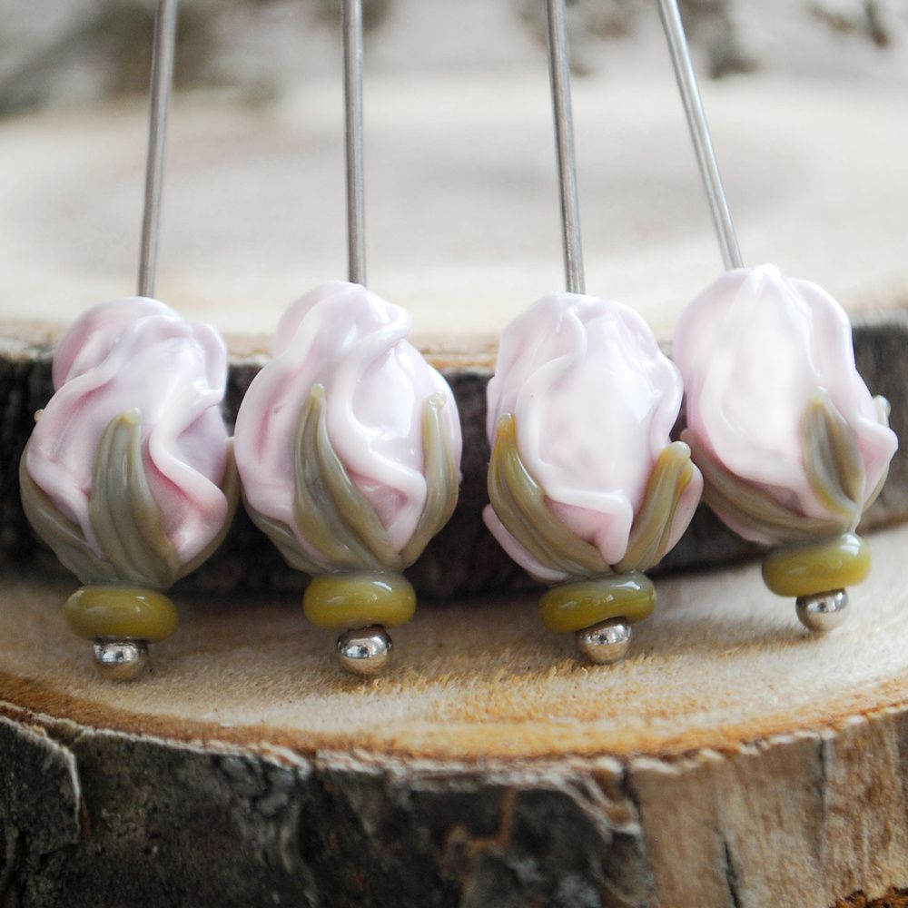 бусина, мурано "розовый бутон", светло-розовый, 15-16х10-11 мм