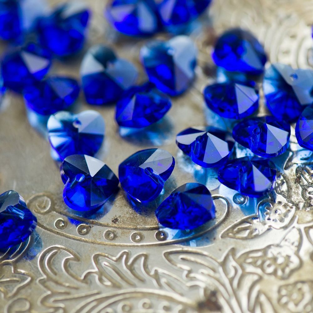 подвеска стеклянная "сердце", граненая, цвет синий, 10х10х5 мм