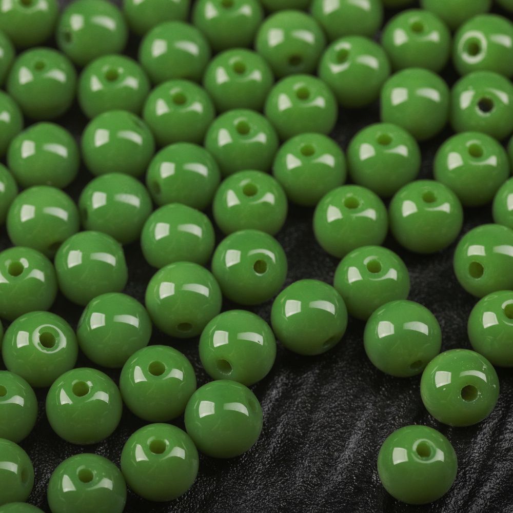 бусина, стекло 8, цвет зеленый, 8 мм