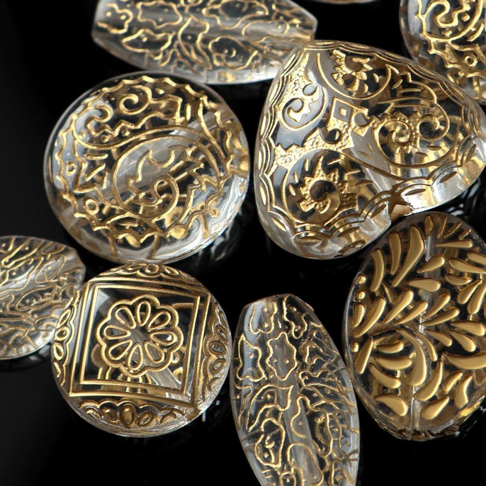 микс акриловый разной формы "золотой ажур", цвет прозрачный