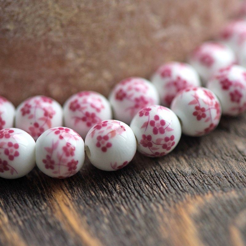 бусина, керамика "сакура", цвет бело-розовый, 10 мм