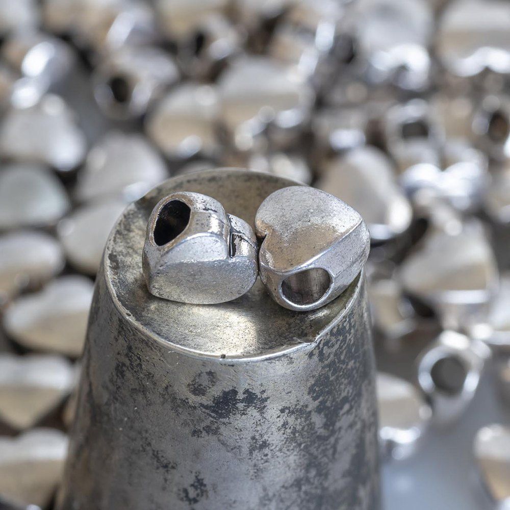 ес бусина металл "сердце", цвет античное серебро, 11х11х7 мм