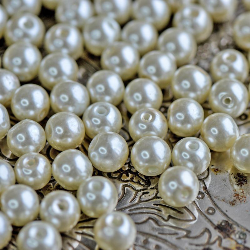 бусина, имитация жемчуга, стекло 8, цвет сливочный, 8 мм