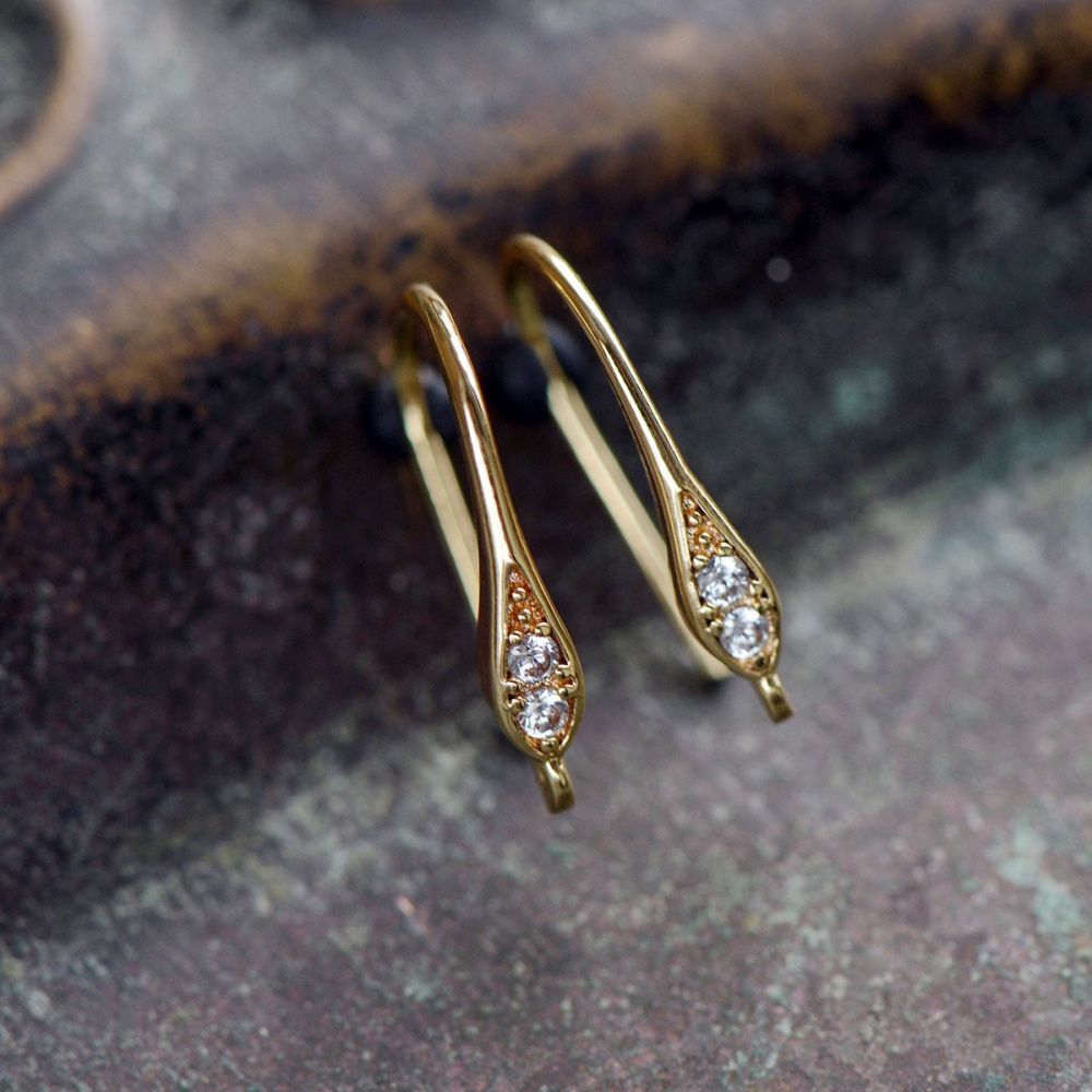 швензы "дроп", с цирконием, позолоченные, 17.5x2.5 мм 