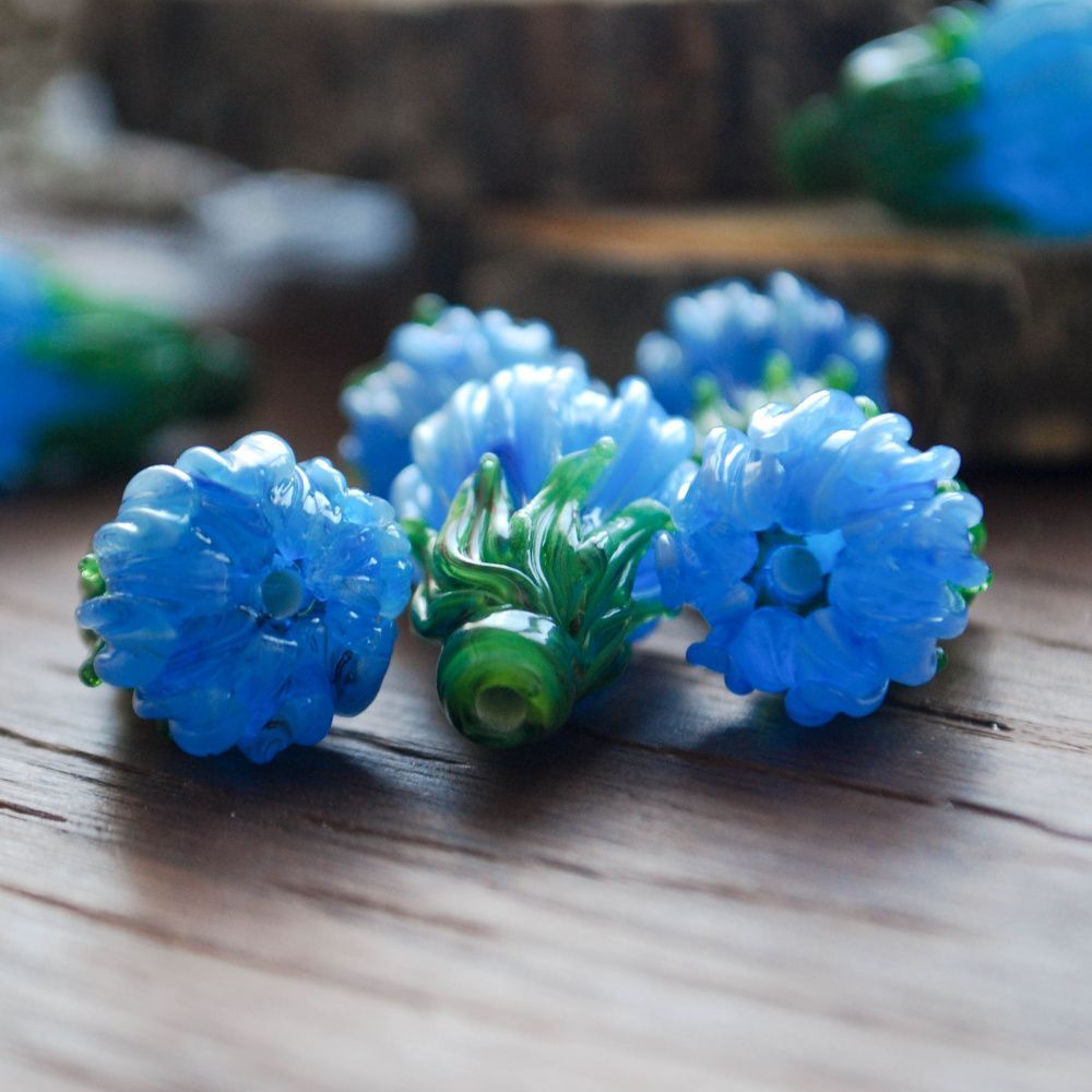 бусина, мурано "чертополох", голубой, 22х15 мм