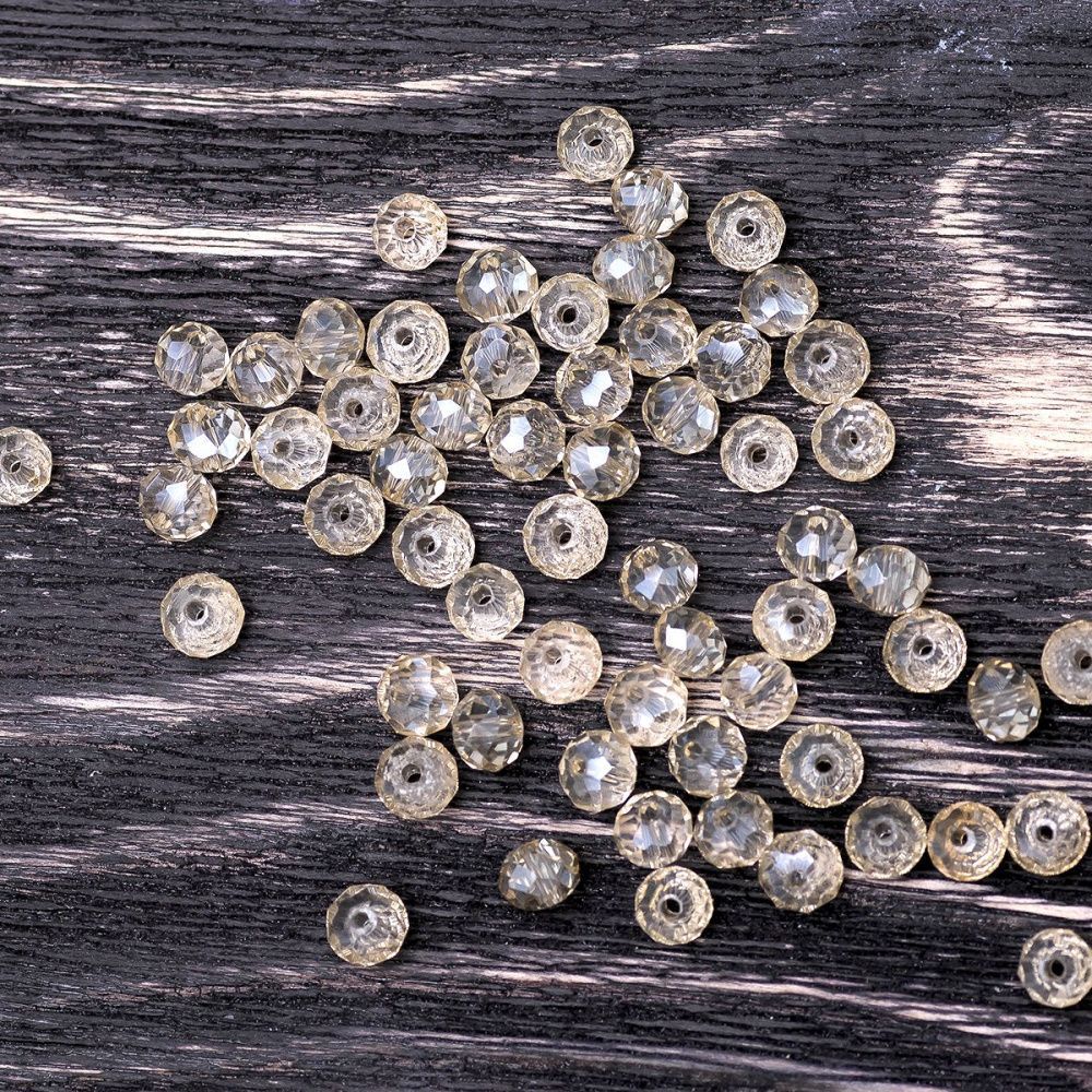 бусина, стекло абакус 6, граненая, цвет шампанского, 6х4 мм