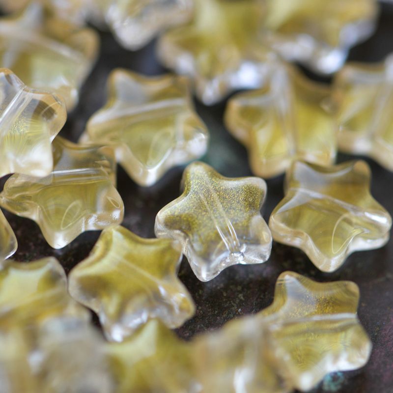 бусина "звездочка", стекло, цвет прозрачный/золотая пудра, 8x8x4 мм