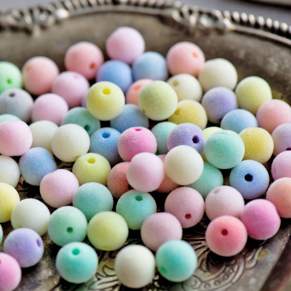 бусина, акрил "пастель-флок", цветовой микс, 10х9 мм