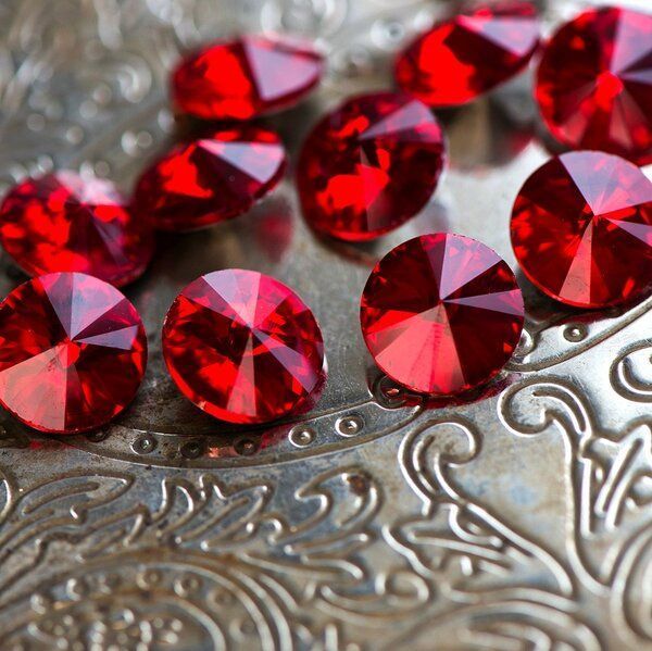 кабошон стекло риволи, цвет красный светлый, 14х7 мм