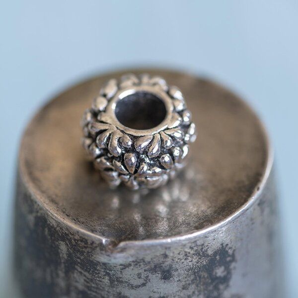 ес бусина металл "ромашка", цвет античное серебро, 11х7 мм