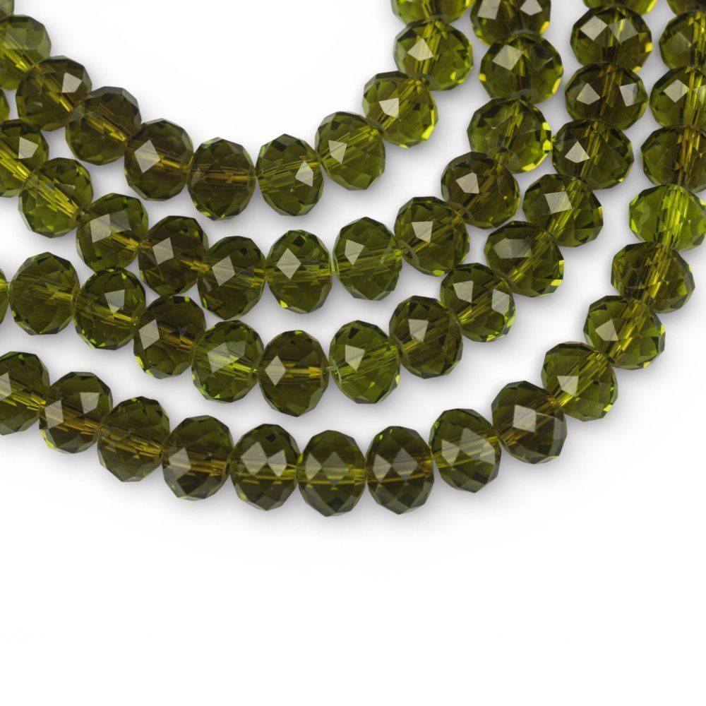 бусина, стекло абакус 8, граненая, цвет оливковый, 8х6 мм