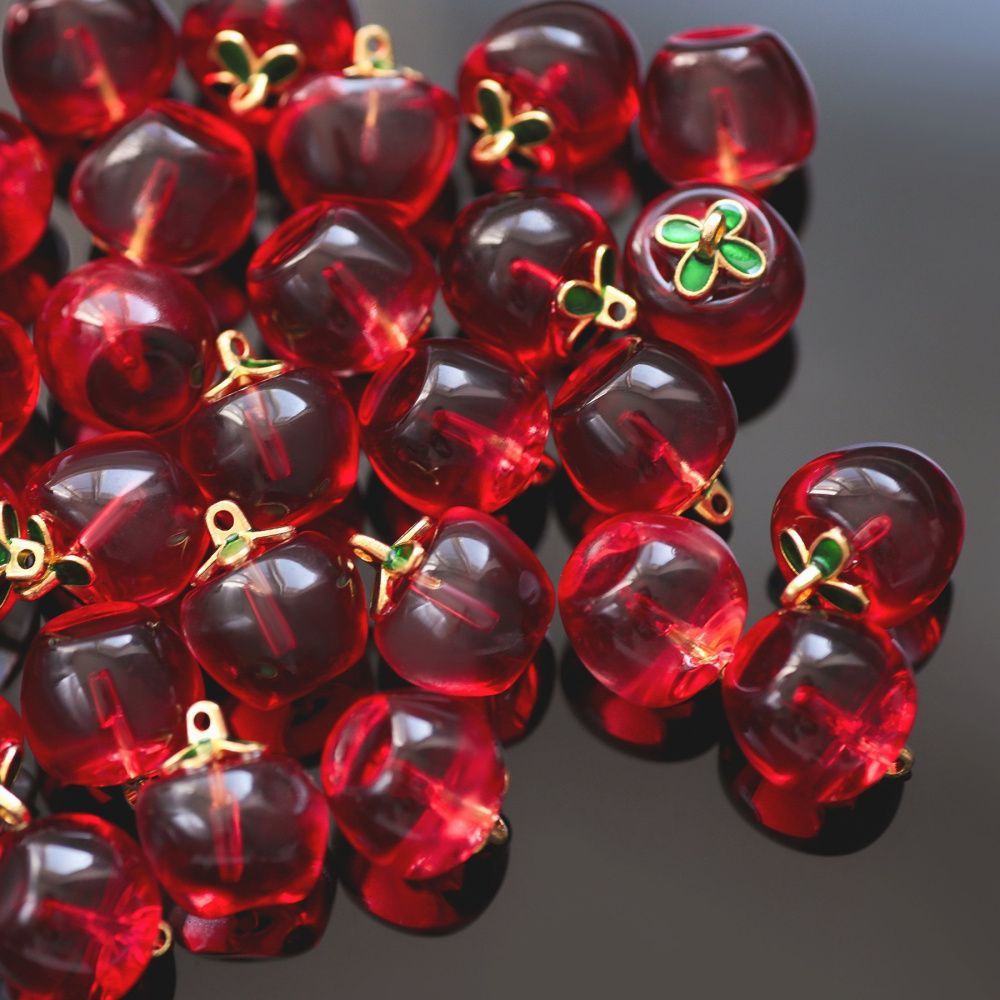 подвеска лэмпворк "яблоко", цвет красный, 15.5x14x14 мм