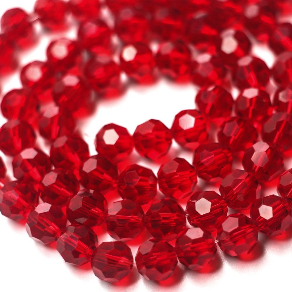 бусина, стекло 8, граненая, цвет красный, 8 мм