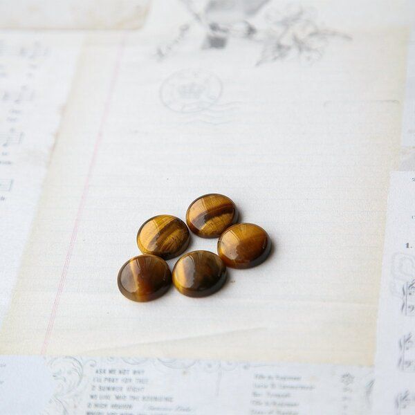 кабошон тигровый глаз круглый, цвет коричневый, 16x6 мм