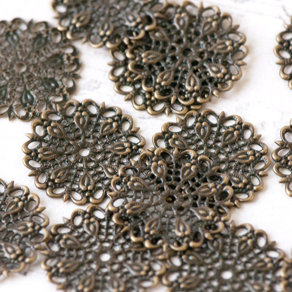 коннектор "филигрань салфетка", цвет античная бронза, 25х1х2 мм