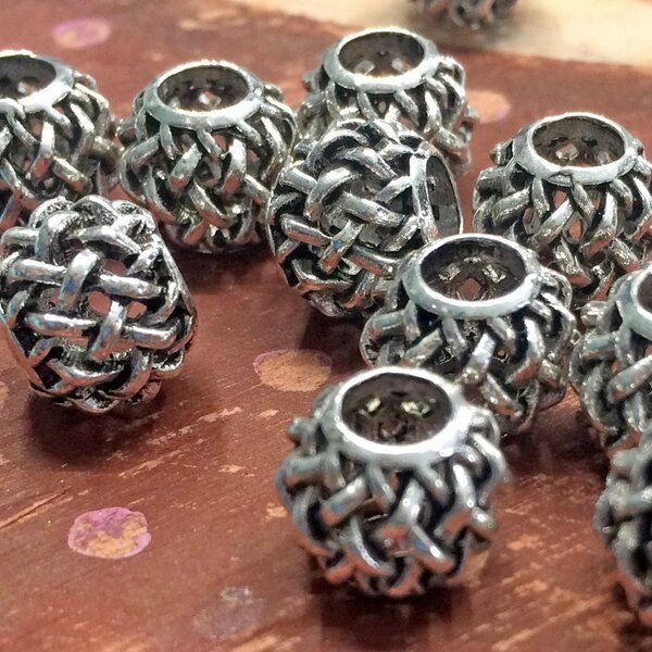 ес бусина металл "сеть", цвет античное серебро, 11x9 мм