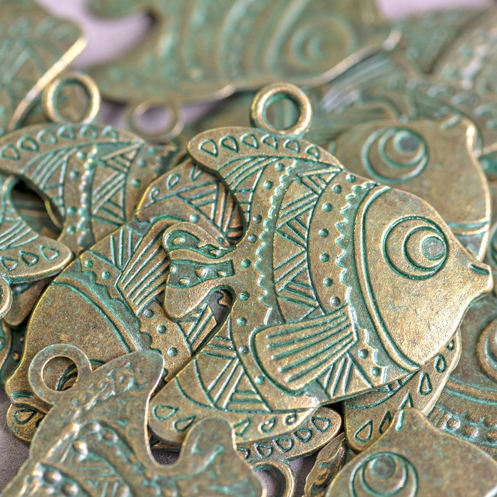 подвеска металлическая "рыба", цвет античная бронза/патина, 33x29х2 мм