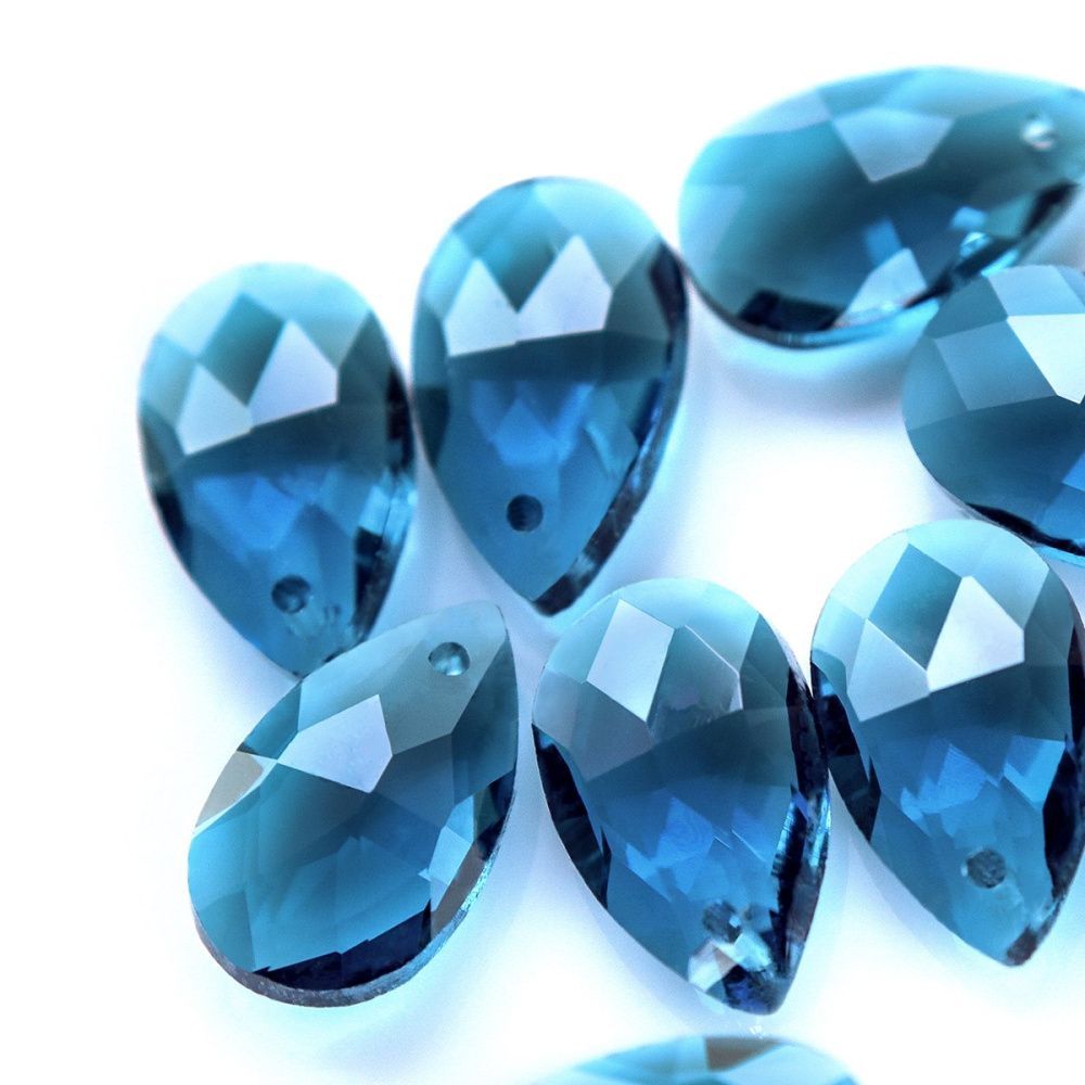 подвеска стеклянная "капля", граненая, цвет стальной синий, 22х13 мм