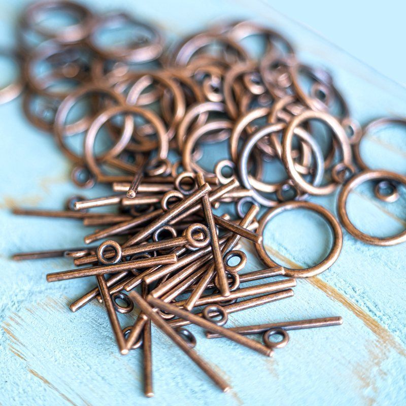 Замочки тоггл "раунд", цвет медь, 15х2 мм