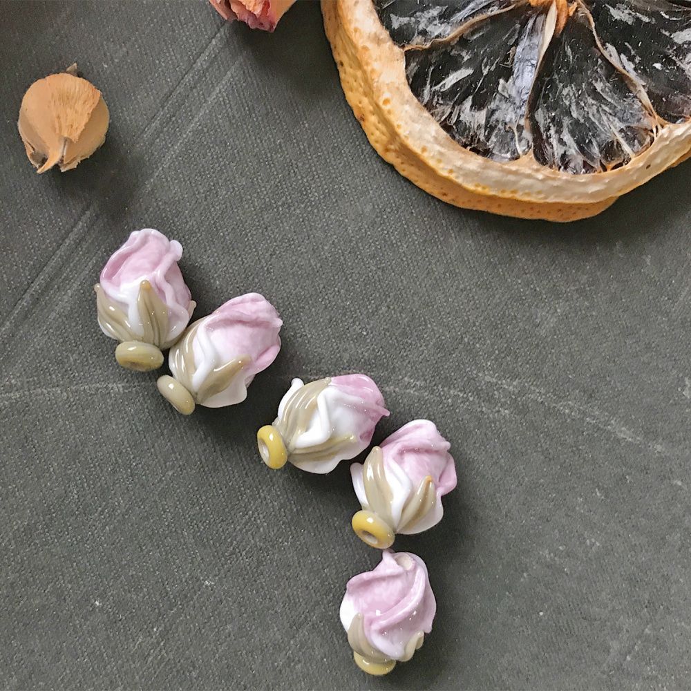 бусина, мурано "розовый бутон", бело-розовый, 15-16х10-11 мм