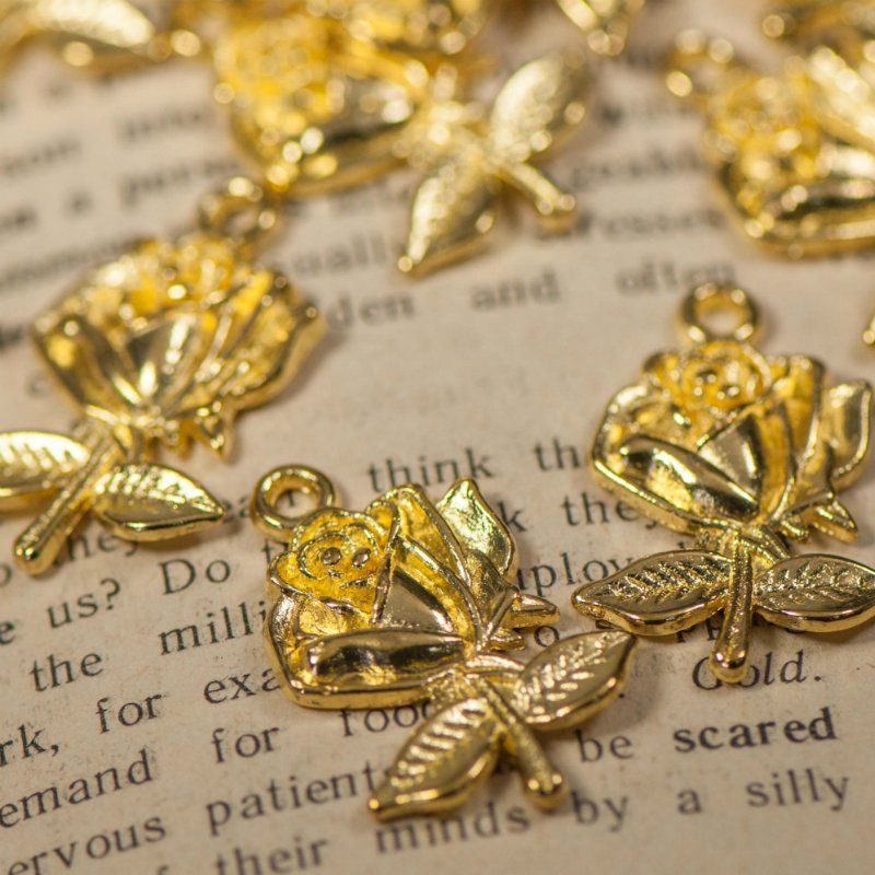 подвеска металлическая "роза", цвет золото, 25.5 мм