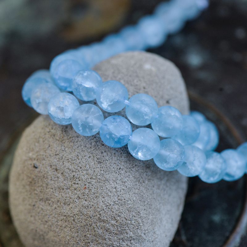 бусина, стекло "кракле", цвет голубой матовый, 10 мм