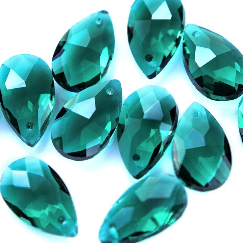 подвеска стеклянная "капля", граненая, цвет сине-зеленый, 22х13 мм