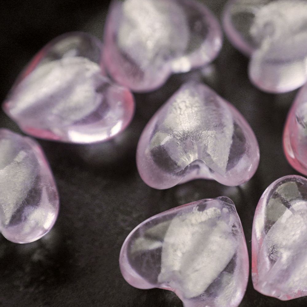 бусина, стекло с фольгой, "сердечко", цвет розовый, 12х12х8 мм