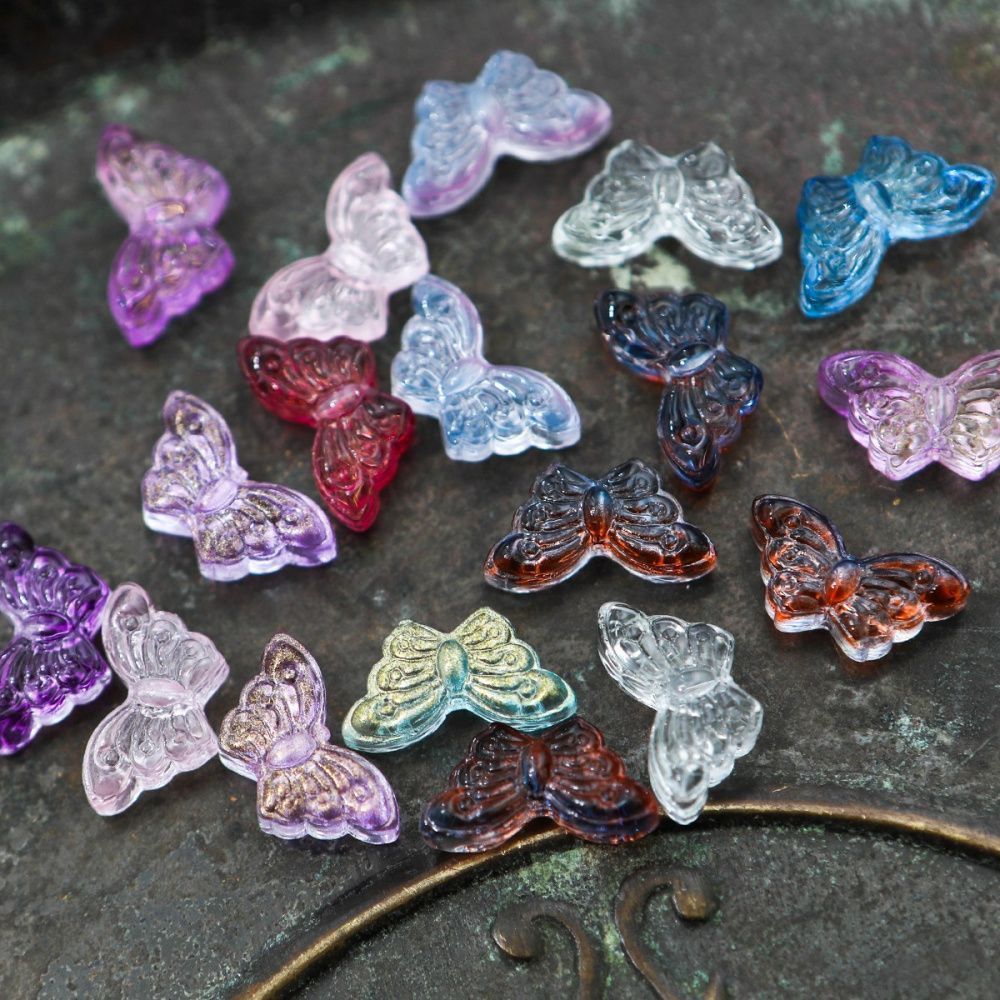 бусина "бабочка ночная", стекло, цветовой микс, 15x8x4.5 мм