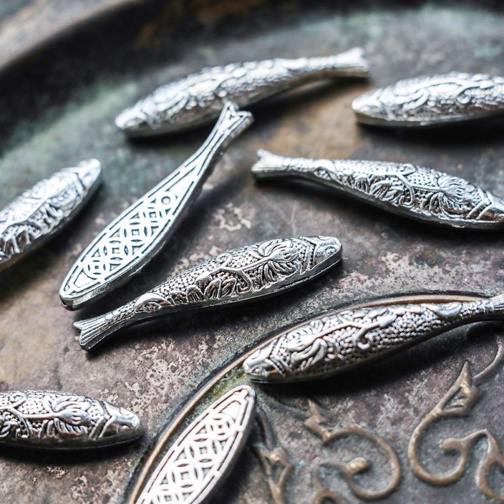 бусина, металл "китайский карп", цвет античное серебро, 43x9x5 мм