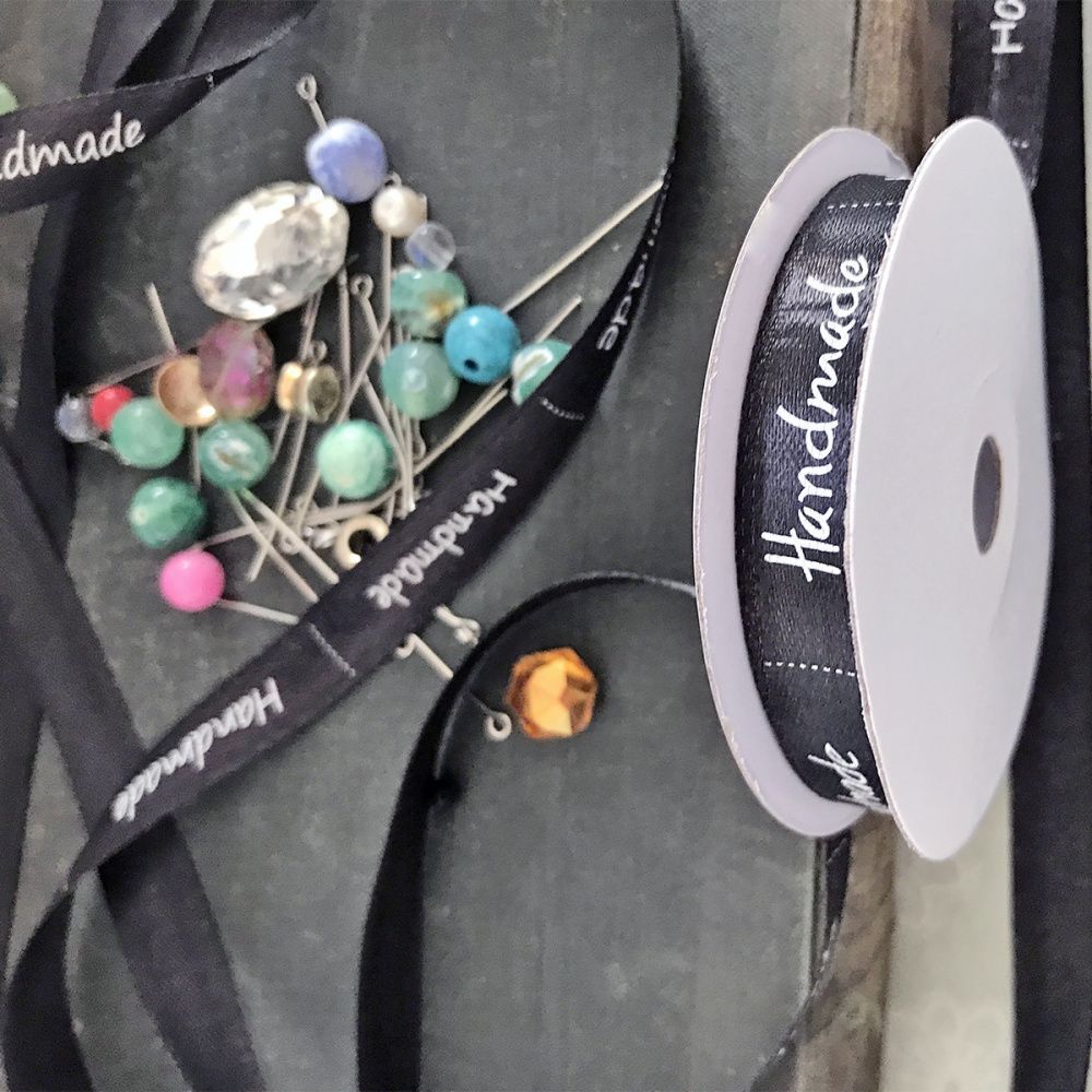 лента, атлас "hand made", цвет черный, ширина 12 мм ленты