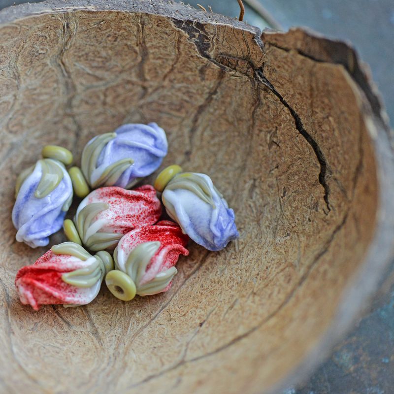 бусина, мурано "розовый бутон", бело-сиреневый, 15-16х10-11 мм