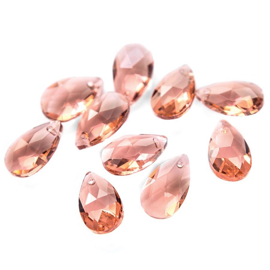 подвеска стеклянная "капля", граненая, цвет лососевый, 22х13 мм