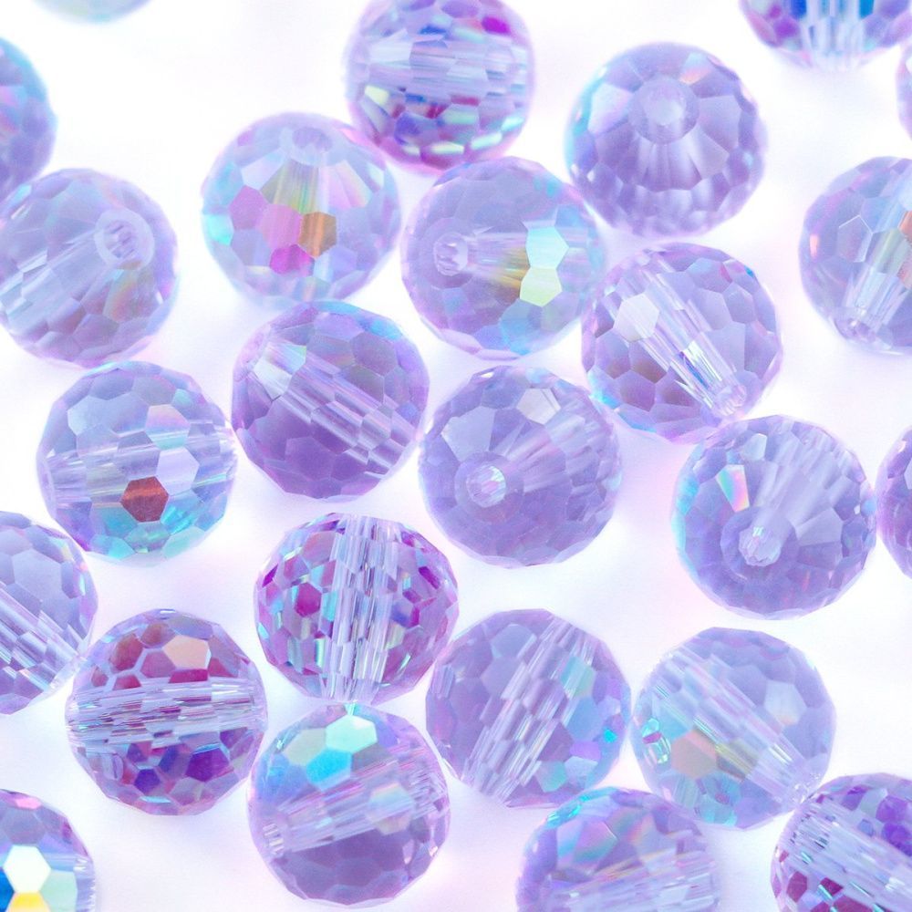 бусина, стекло 8, граненая, цвет лиловый ав, 8 мм