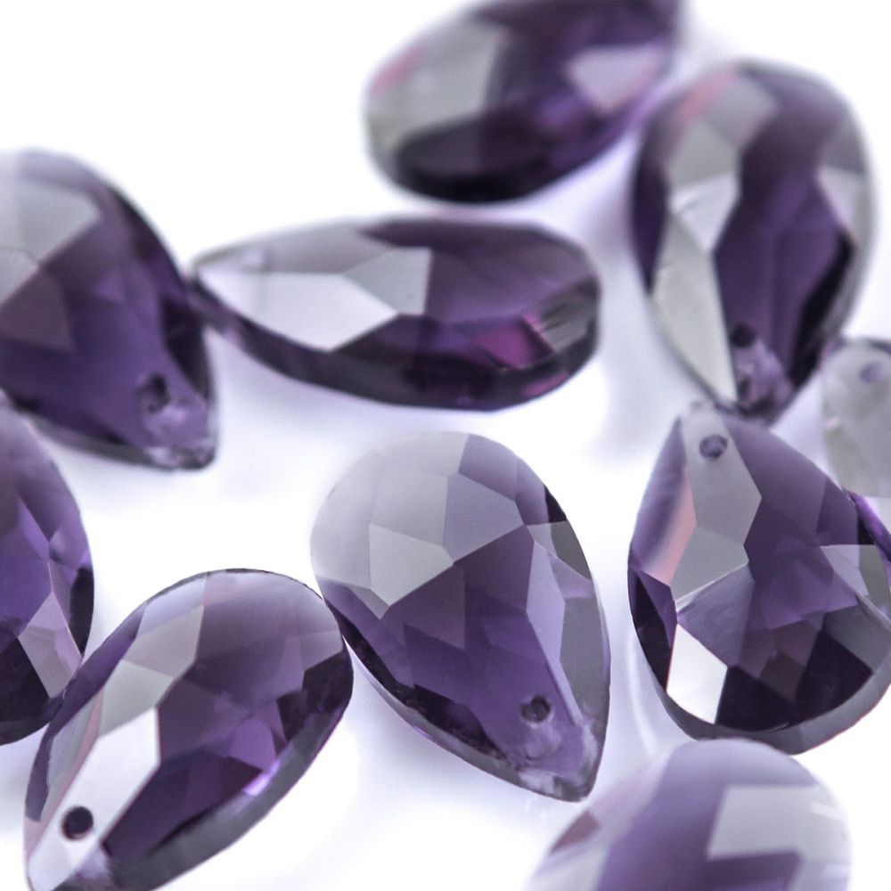 подвеска стеклянная "капля", граненая, цвет фиолетовый, 22х13 мм