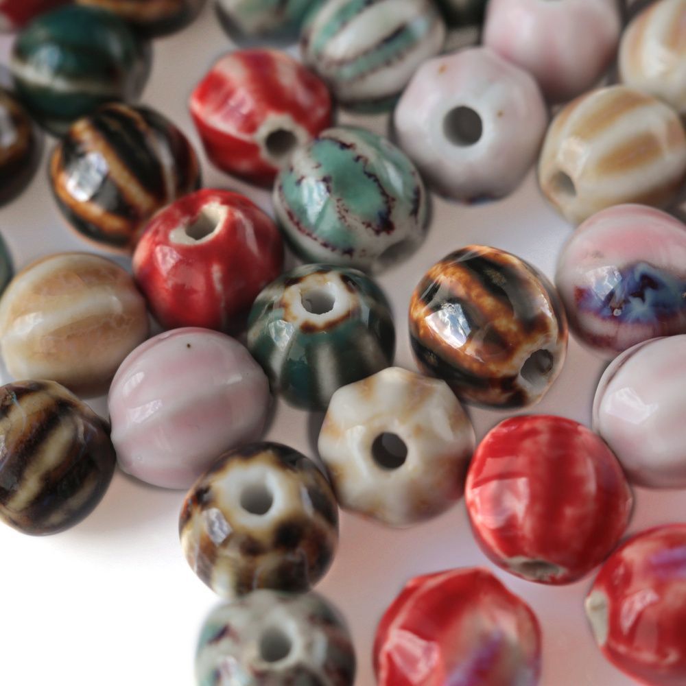 бусина, керамика "тыква-антик", цветовой микс, 12х11х10 мм