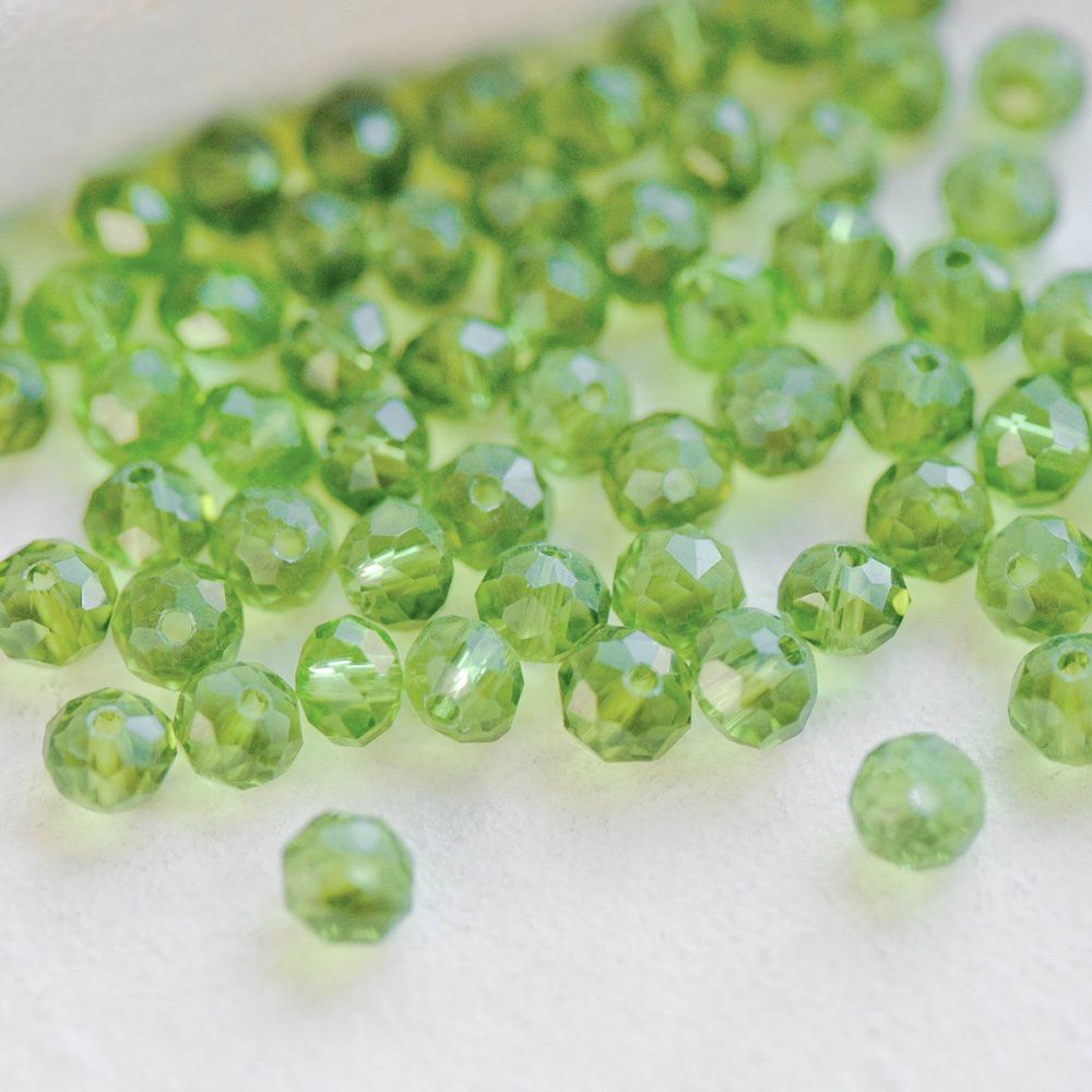 бусина, стекло абакус 6, граненая, цвет лайм, 6х4 мм