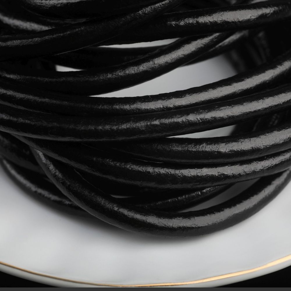 шнур кожаный, цвет черный, диаметр 5 мм