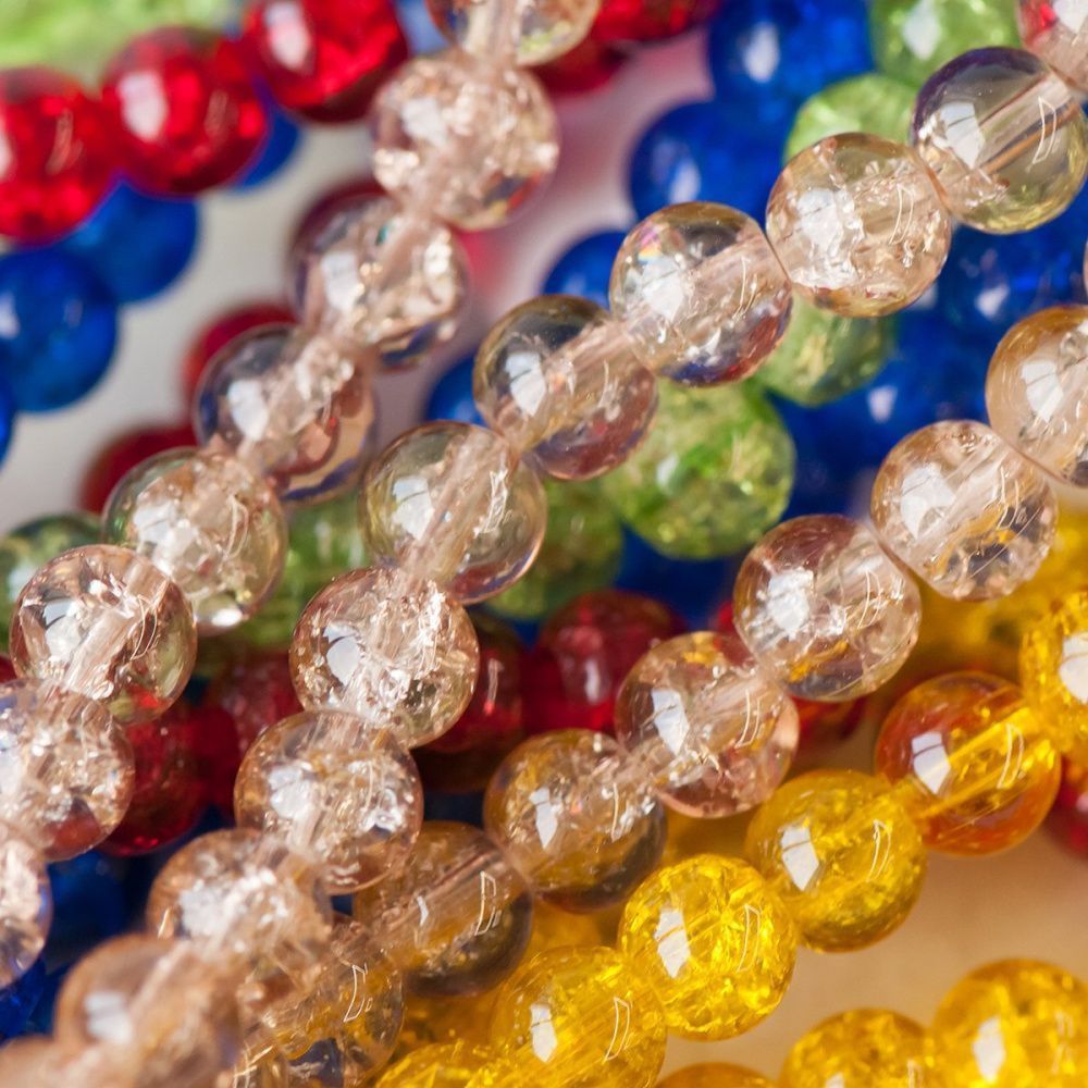 бусина, стекло "кракле", цветовой микс, 8 мм