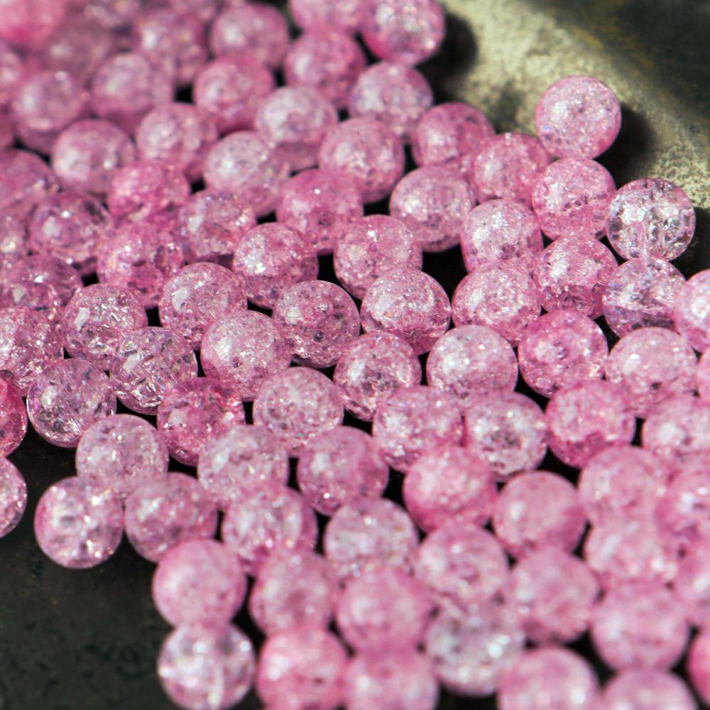 бусина, стекло "кракле", цвет теплый розовый, 6 мм