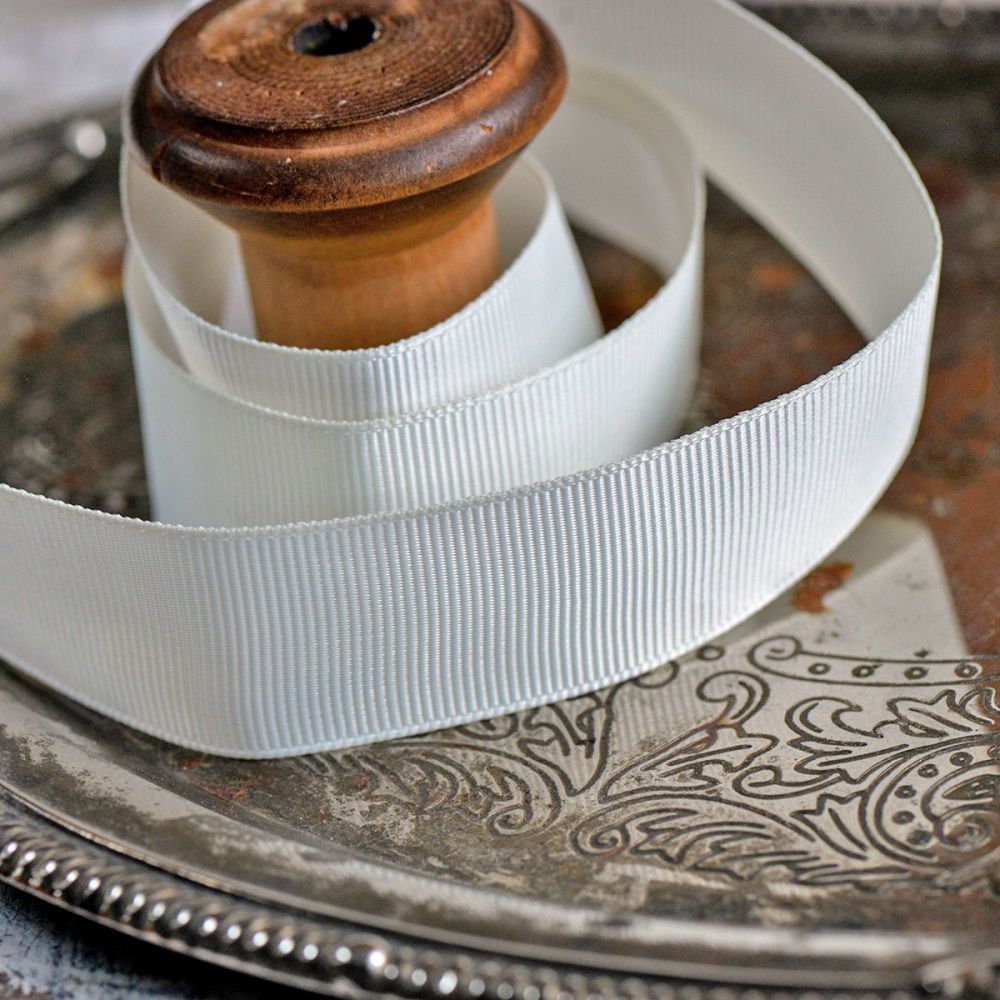 лента репсовая, цвет белый теплый, ширина 25 мм ленты