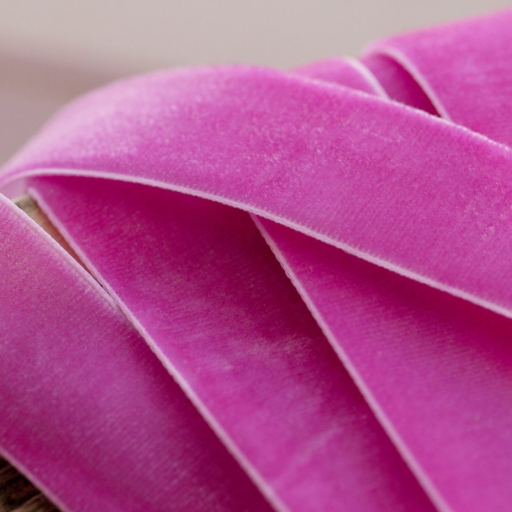 лента, бархат, цвет яркий розовый, ширина 19 мм ленты