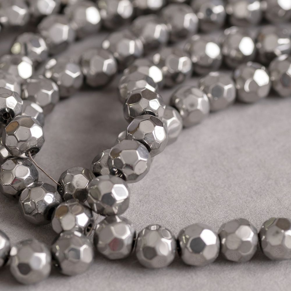 бусина, стекло 8, граненая, цвет серебряный, 8 мм