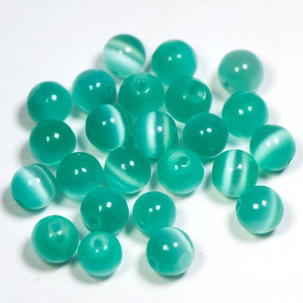 бусина "кошачий глаз", стекло, цвет светлый бирюзовый, 10 мм